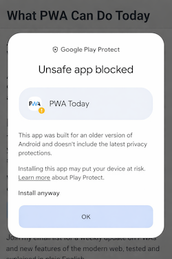 Samsung Internet Browser warning dialog